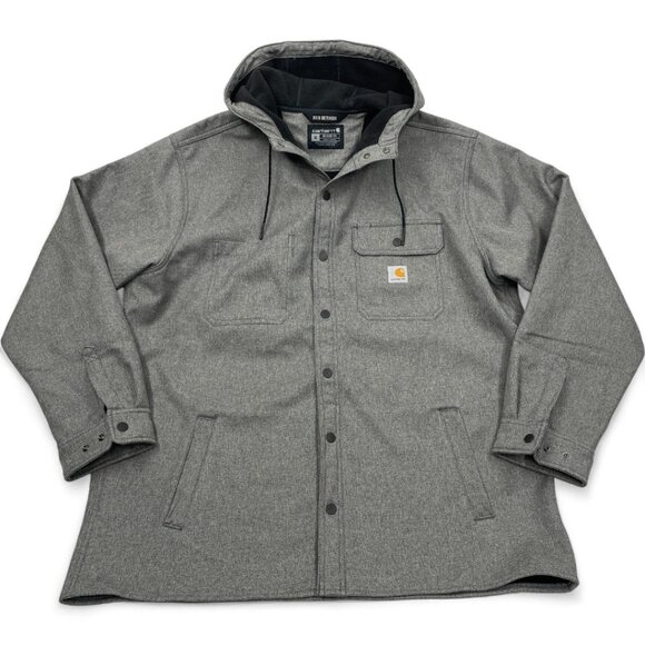 Carhartt Rain Defender Gray Fleece Lined 105022 Hooded Coat Jacket Men's XL - Picture 2 of 11